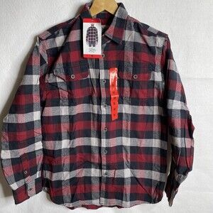 JACHS Red Blue  Brawny Plaid Flannel Men's MEDIUM Long Sleeve Shirt Pockets
